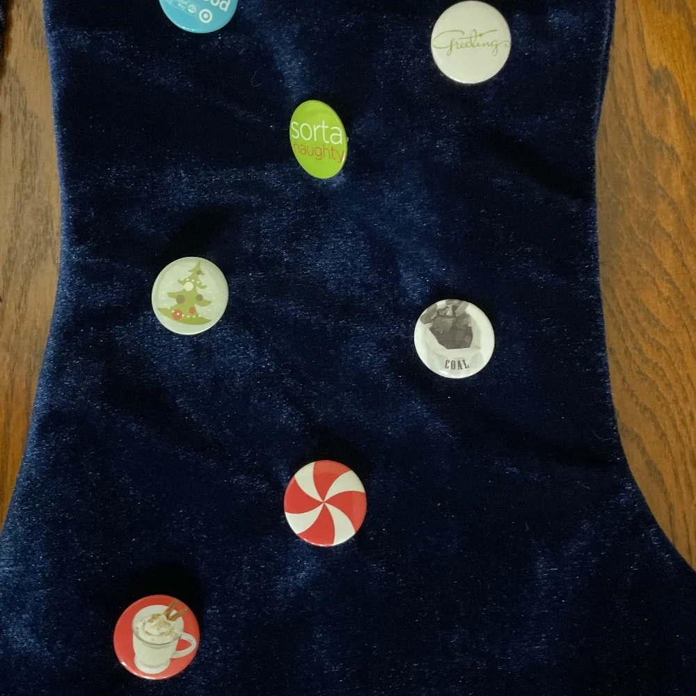 Christmas Stocking Target Dark Blue Velvet with Decorative Metal Buttons Vintage